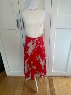 Alice + Olivia Red Floral Asymmetrical Wrap Skirt